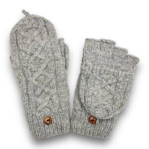 Handmade Alpaca Wool Fingerless Convertible MItten Gloves Cable Knit